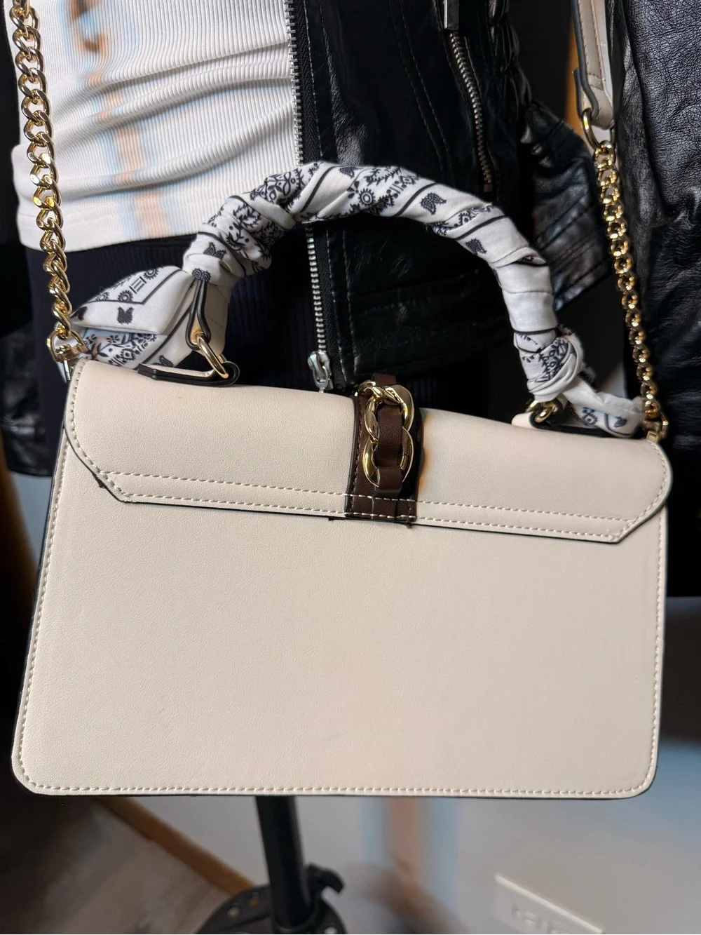 Aldo Leather Handbag White & Brown